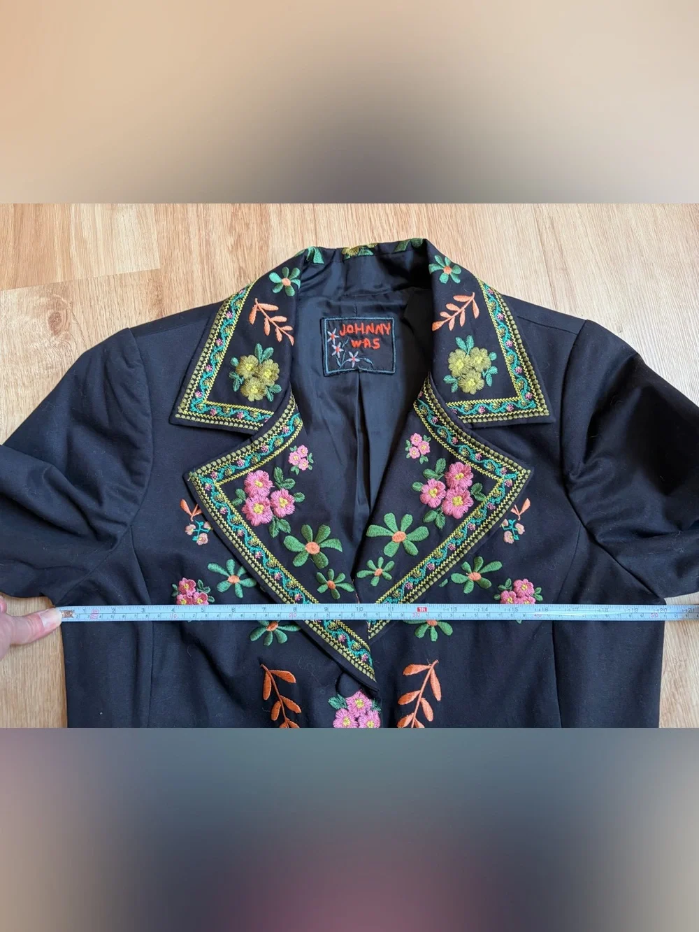 Johnny Was Black Jacket Duster Pink Yellow and Green Floral Embroidery Coat $399 - Picture 7 of 8